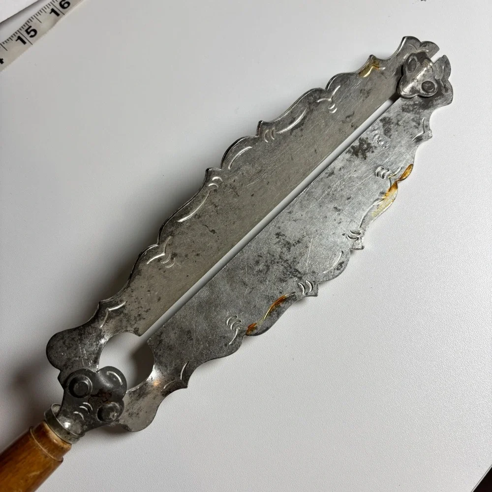 Vtg German Sugar Tongs 14.5in Silver Wood Primitive Scalloped Tool Kitchen Decor